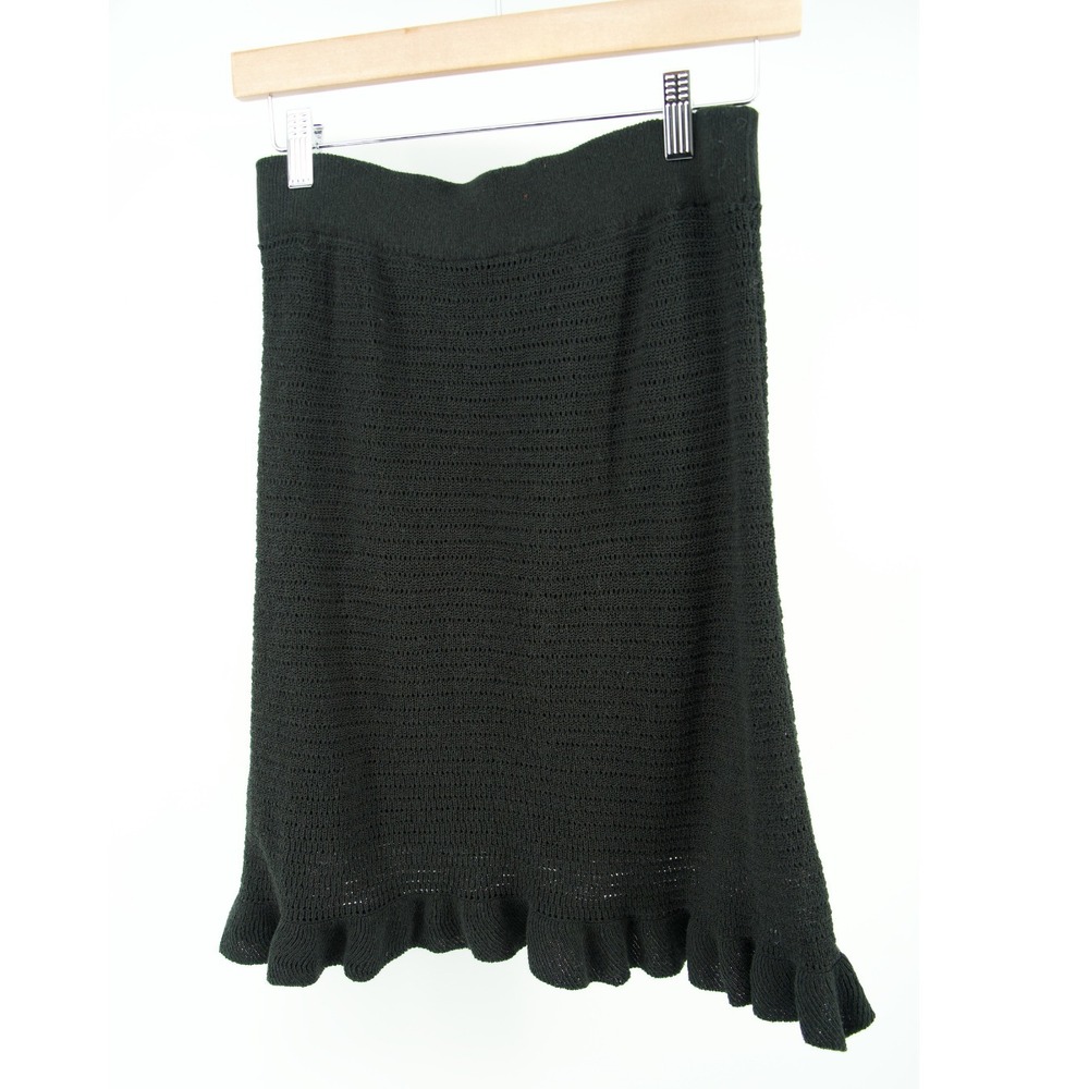 Anthropologie‎ Skirt Womens Small Black Knit Ruffle Hem Elastic Waist Pull On - Picture 2 of 4